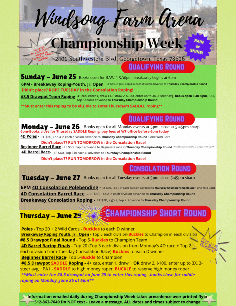 Windsong Farm Arena Championship Week