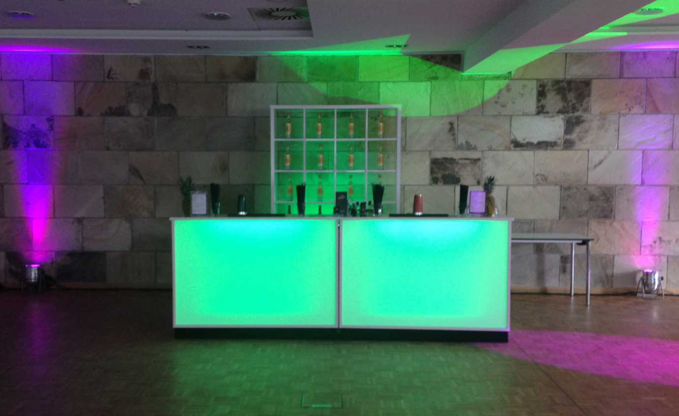 LED Theke mieten, LED Tresen leihen, Verkaufstresen Verleih