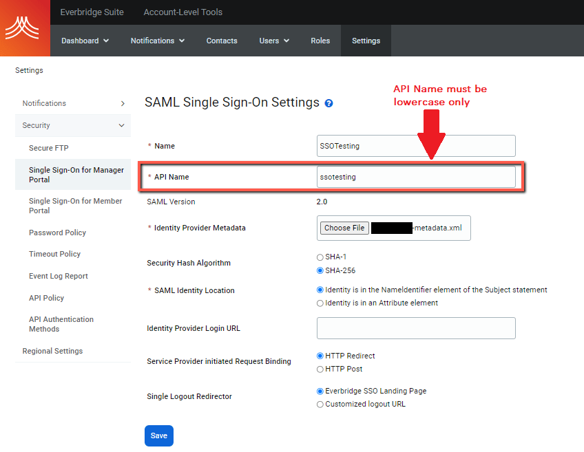 EBS Single SignOn (SSO) Login to the Everbridge Suite Manager Portal