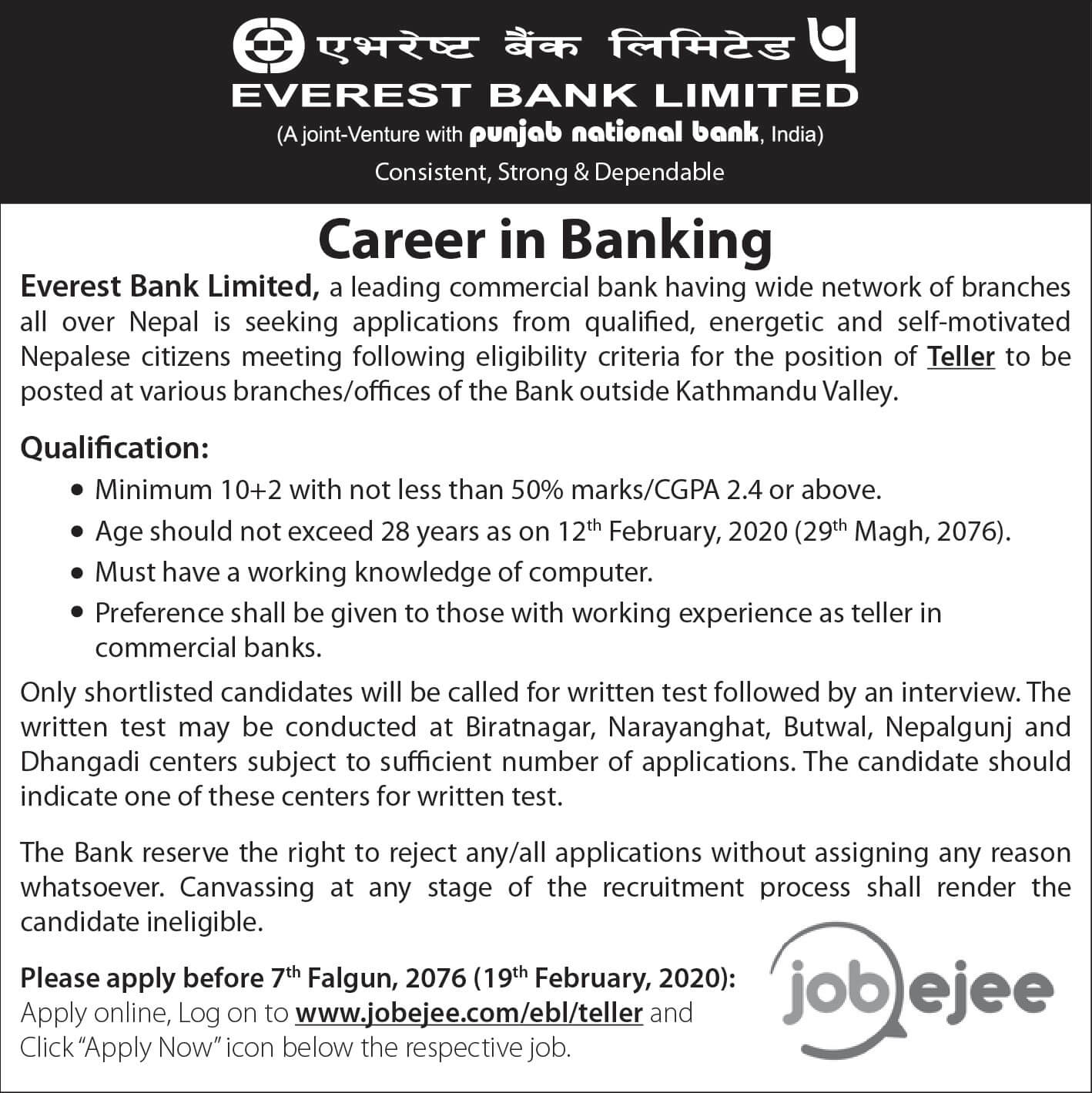 Bank Teller Opportunities 2020 Everest Bank