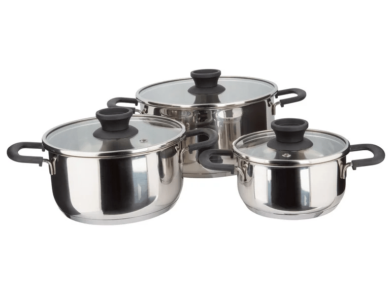 ERNESTO® pot set, stackable, 3part, with liter scaleSet 3part Ovenproof up to 160