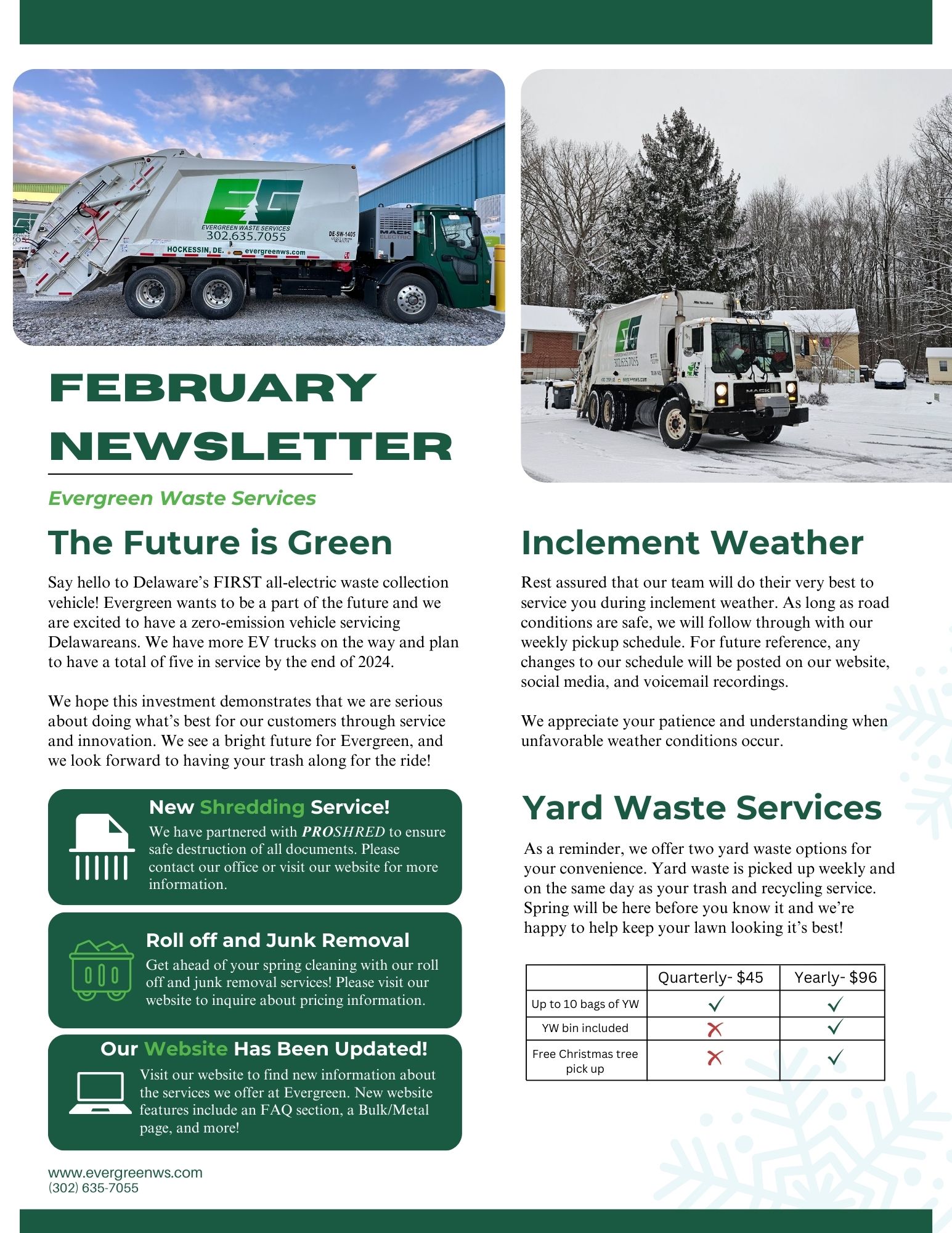 FEBRAURY ’24 NEWSLETTER Evergreen Waste Services