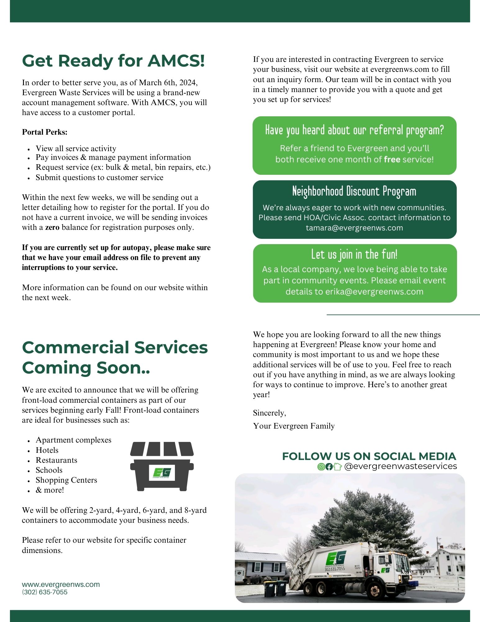 FEBRAURY ’24 NEWSLETTER Evergreen Waste Services