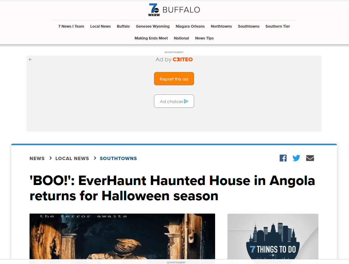 WKBW Channel 7 'BOO!' EverHaunt Haunted House in Angola returns for
