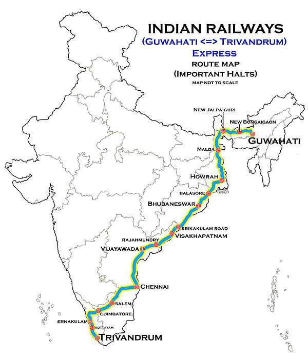 Hyderabad To Guwahati Distance By Road Guwahati Thiruvananthapuram Express Wiki Everipedia