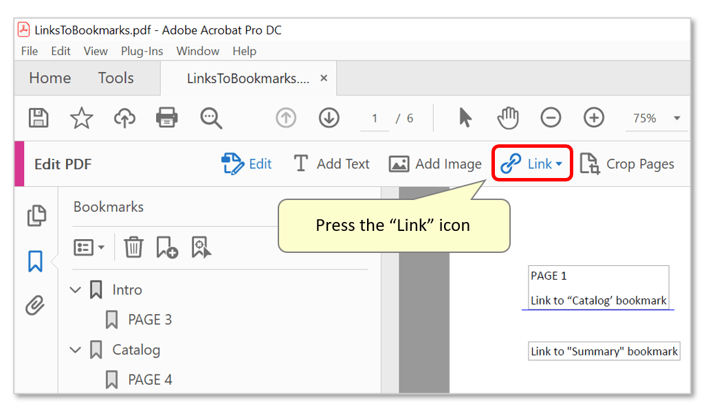 Adding Links to Bookmark Actions Using JavaScript in Adobe Acrobat