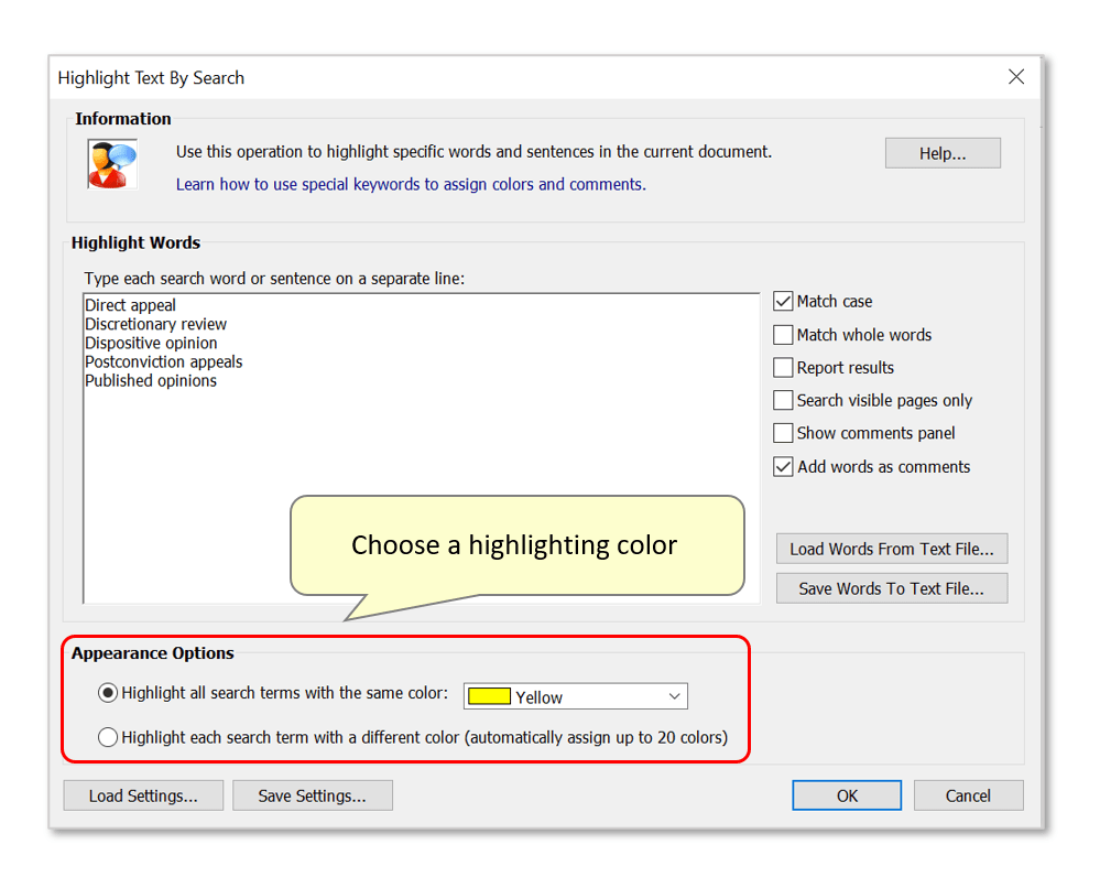Highlight Text Using a Text Search