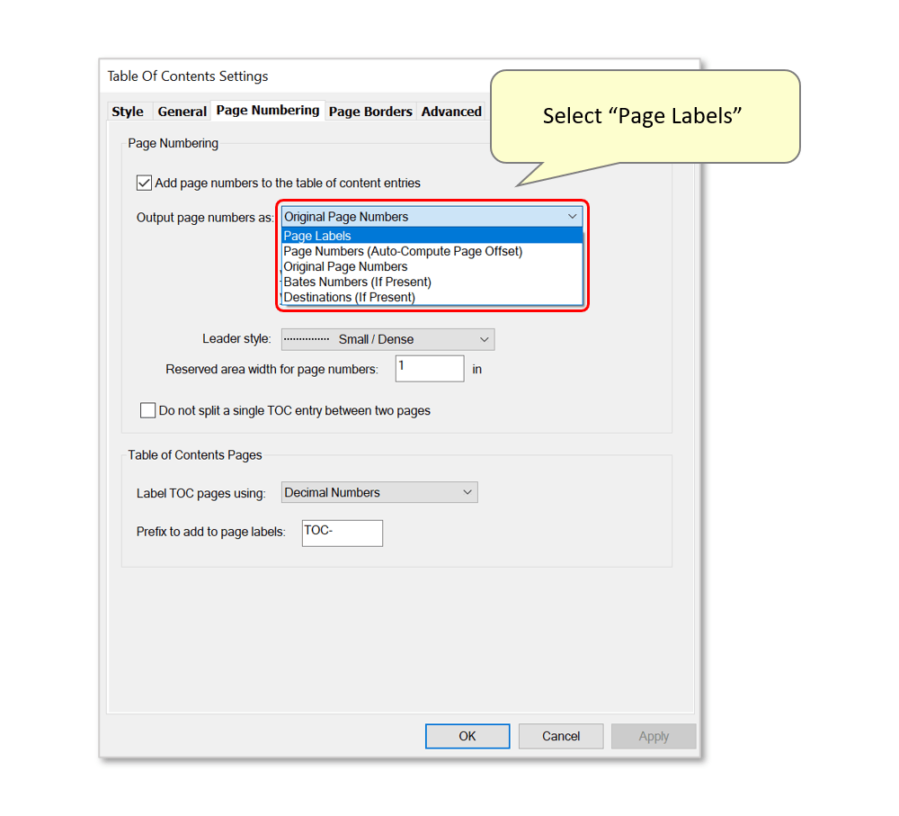 Using Page Labels for Page Numbering in PDF Table of Contents