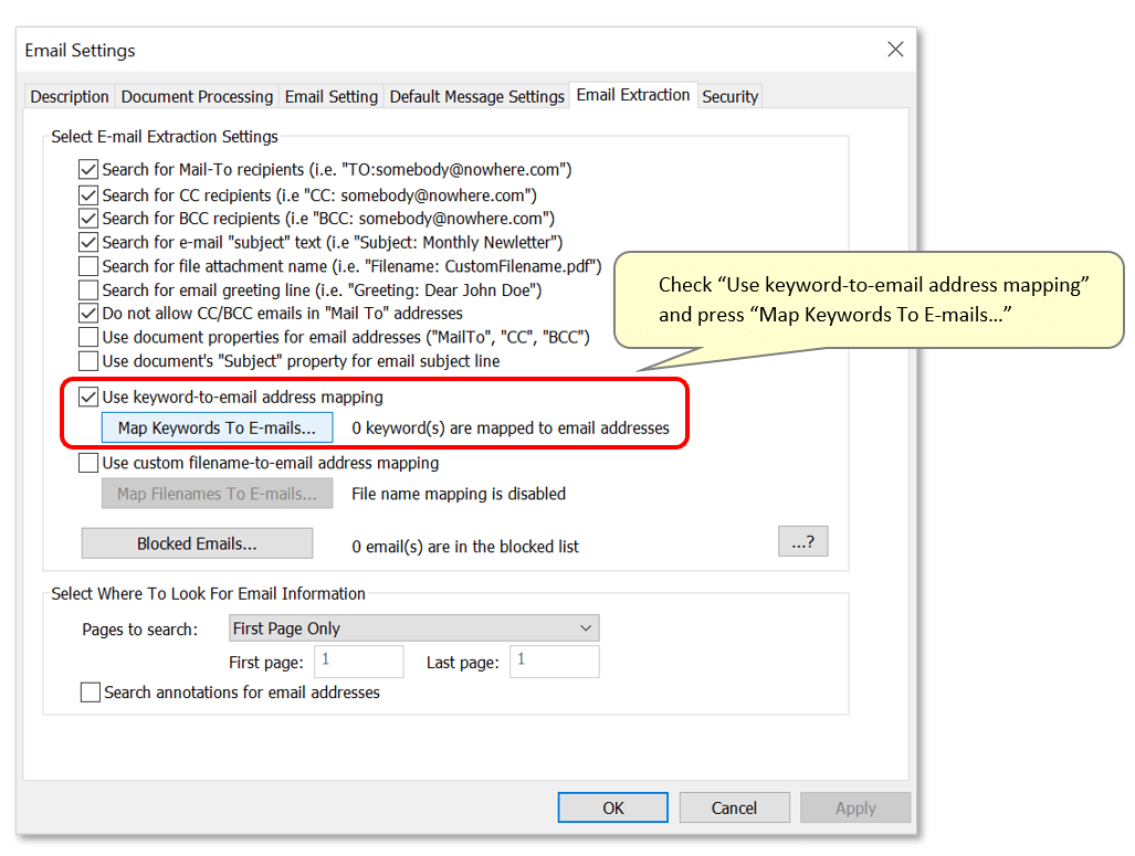 Using a KeywordstoEmails Mapping Table to Send Emails