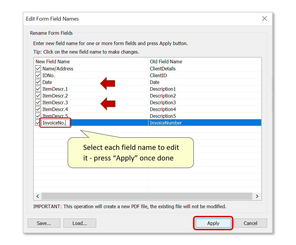 Editing Form Field Names with AutoMailMerge Form Tools