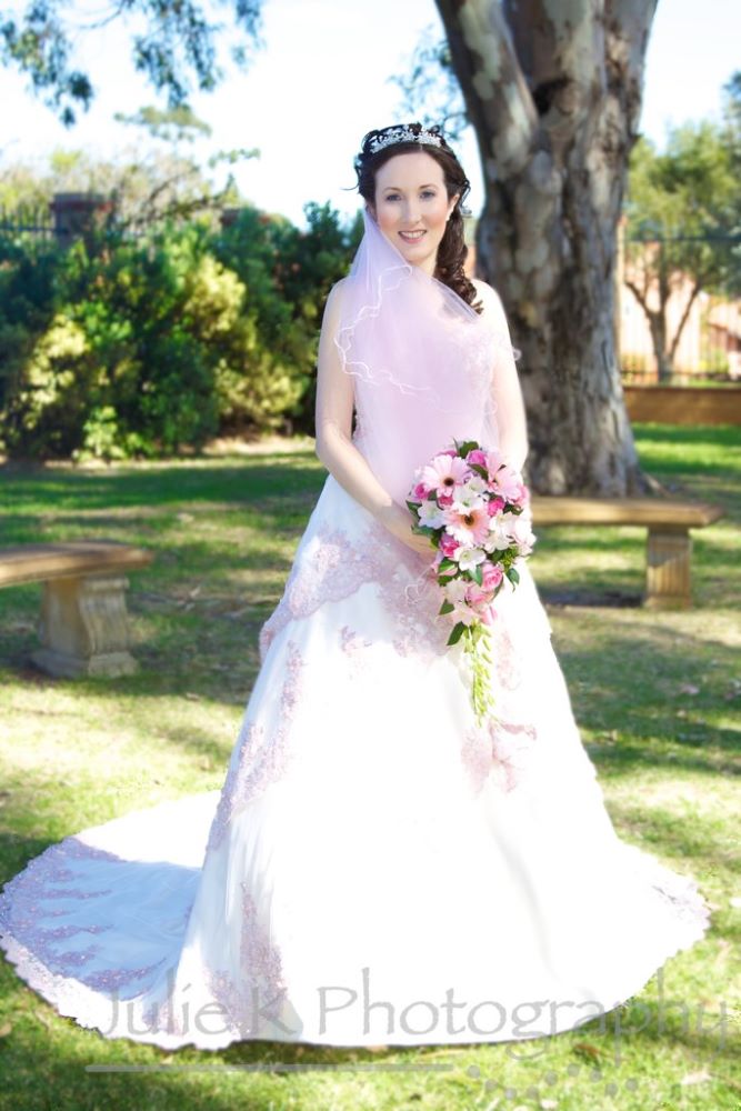 White Wedding Dress with Pink Trim Second Hand Wedding