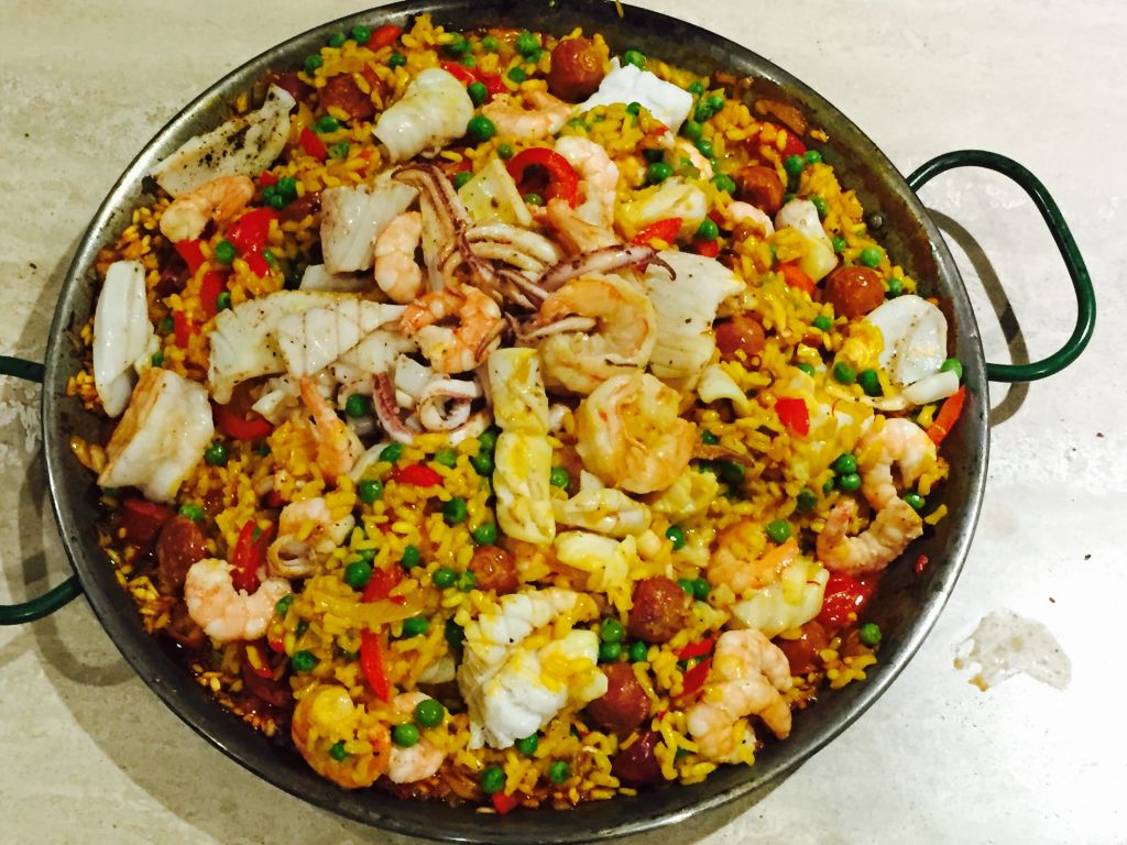 Seafood paella with chorizo and peas Everyday Fabulous Food