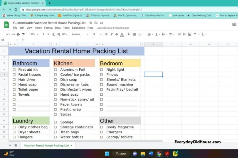 Customizable Vacation Rental Home Packing Checklist [Printable