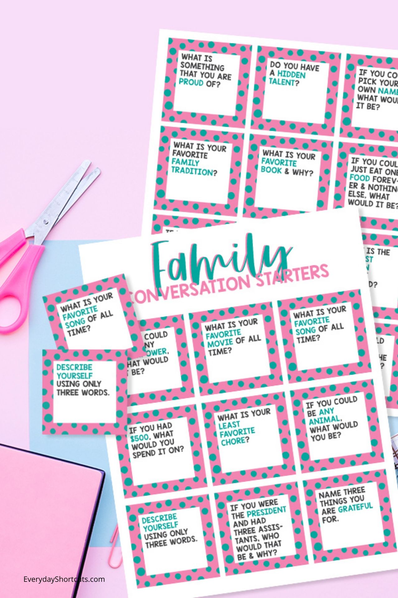 Family Conversation Starters Printable - Everyday Shortcuts