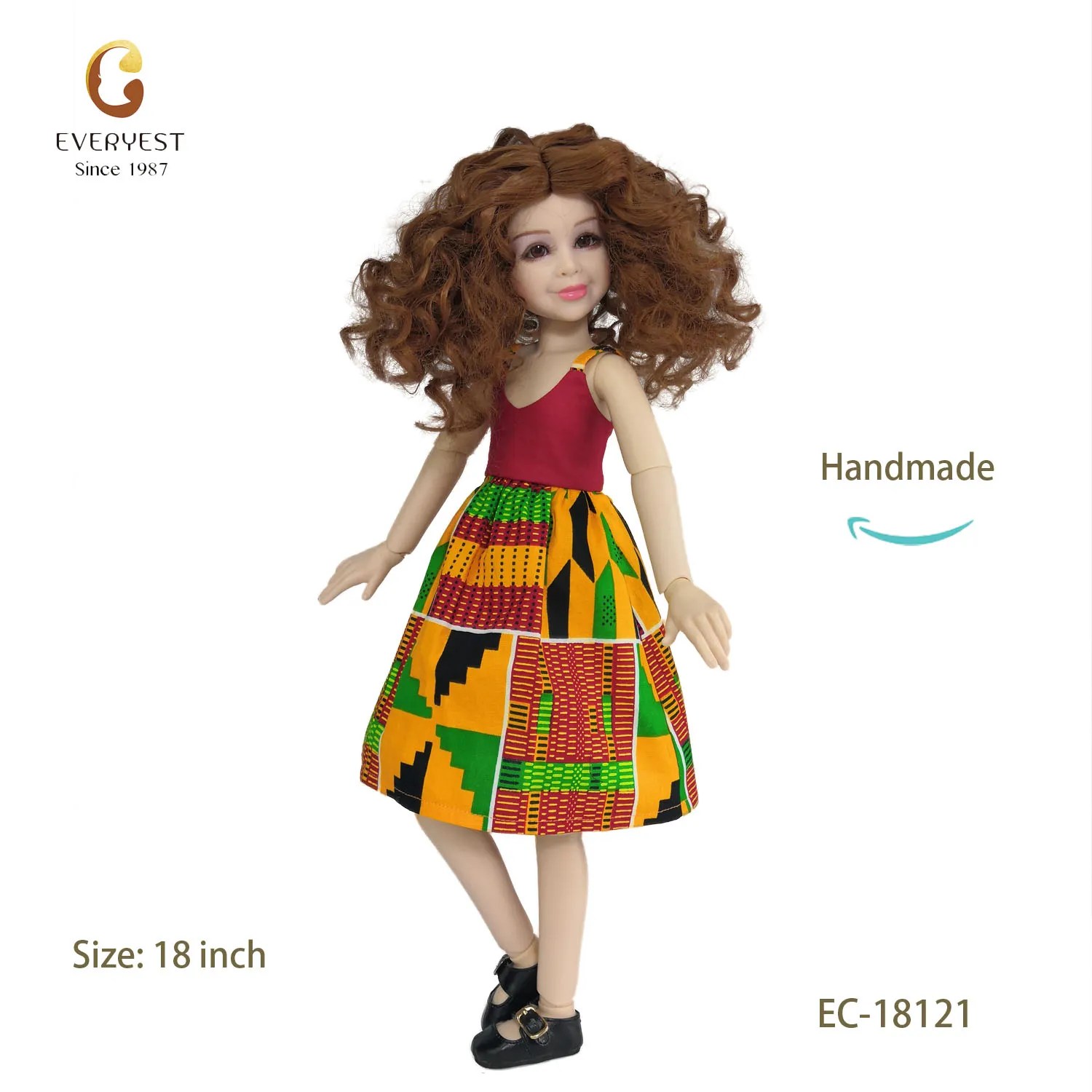 18 inch ball jointed doll full set in curly brown hair and fashionable