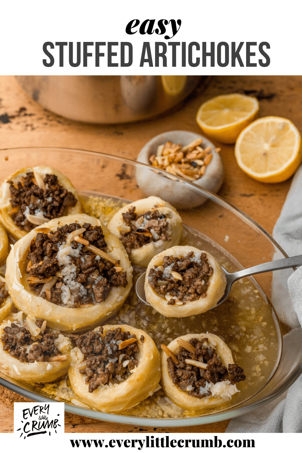 Lebanese beef stuffed artichoke bottoms Every Little Crumb
