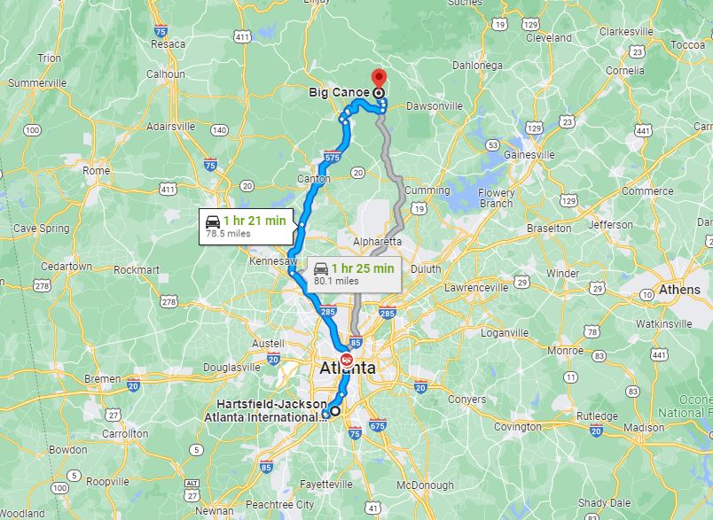 How far is Big Canoe from the Atlanta airport? Everything Big Canoe