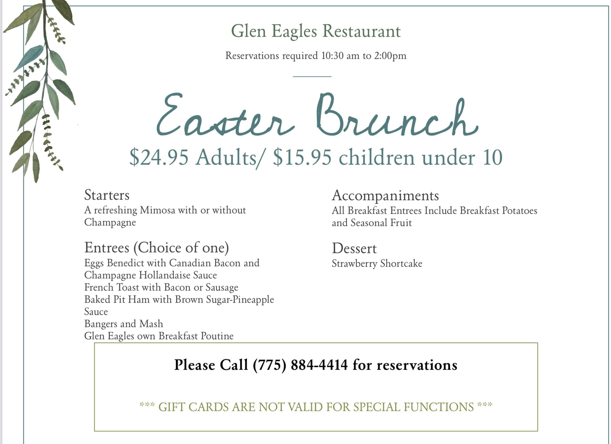Easter Brunch Glen Eagles Restaurant & Lounge Nevada Events