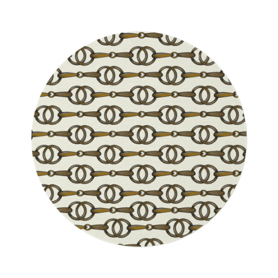 Ivory and Gold Snaffle Bit Equestrian Smooth Round Rug for Home, Tack