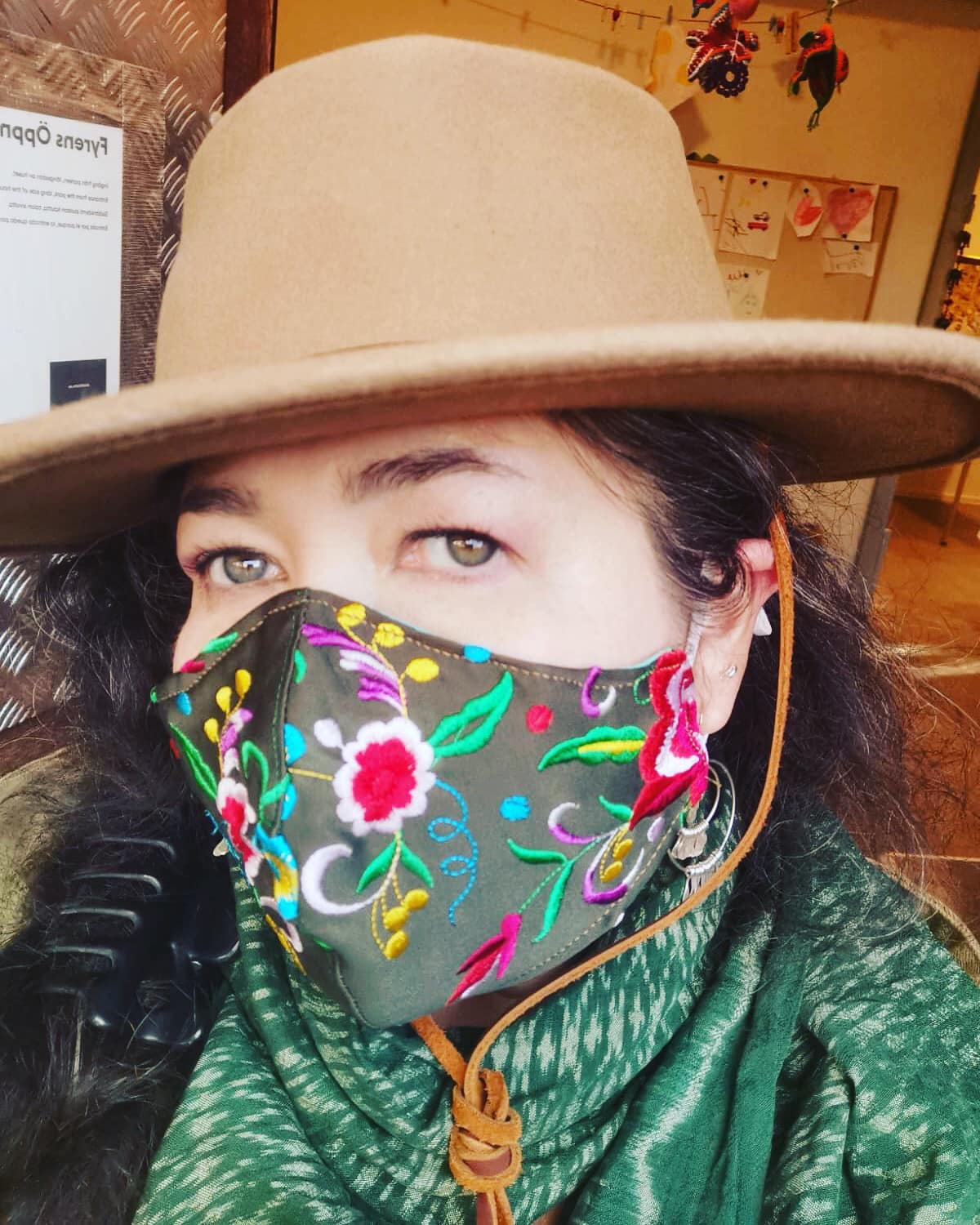 Embroider Spanish Face Mask Olive GreenMulti Everything Flamenco