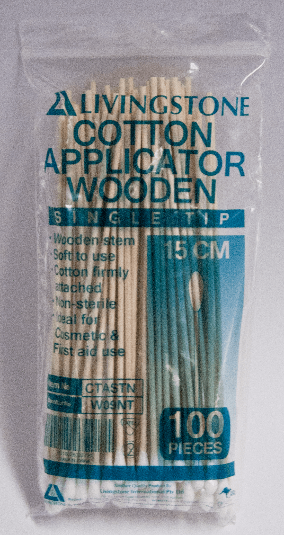 Livingstone Cotton Single Tipped Applicator, Wooden Stem 15cm, 100 per