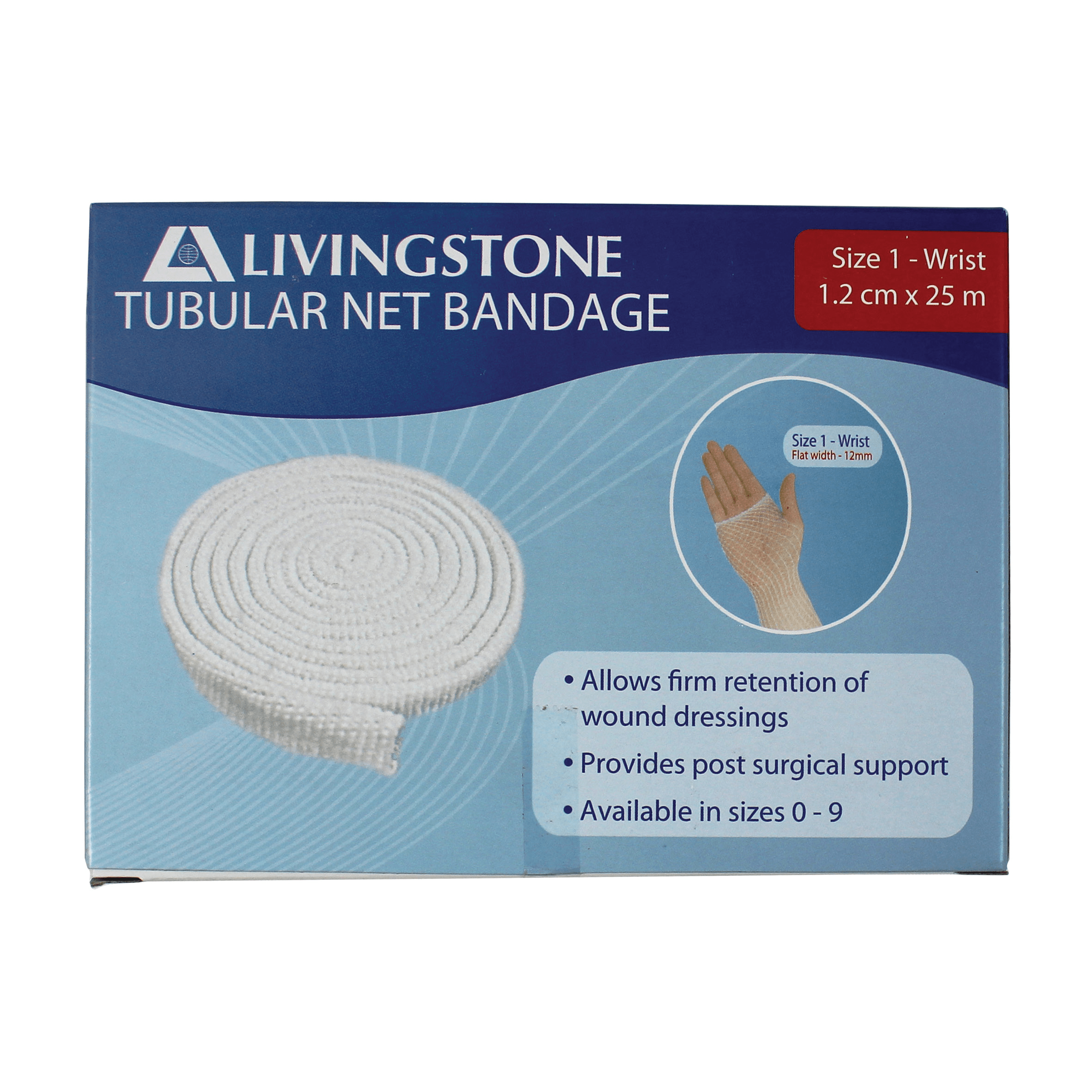 Livingstone Tubular Net Bandage Size B, No. 1, Wrist, Flat Width 12mm