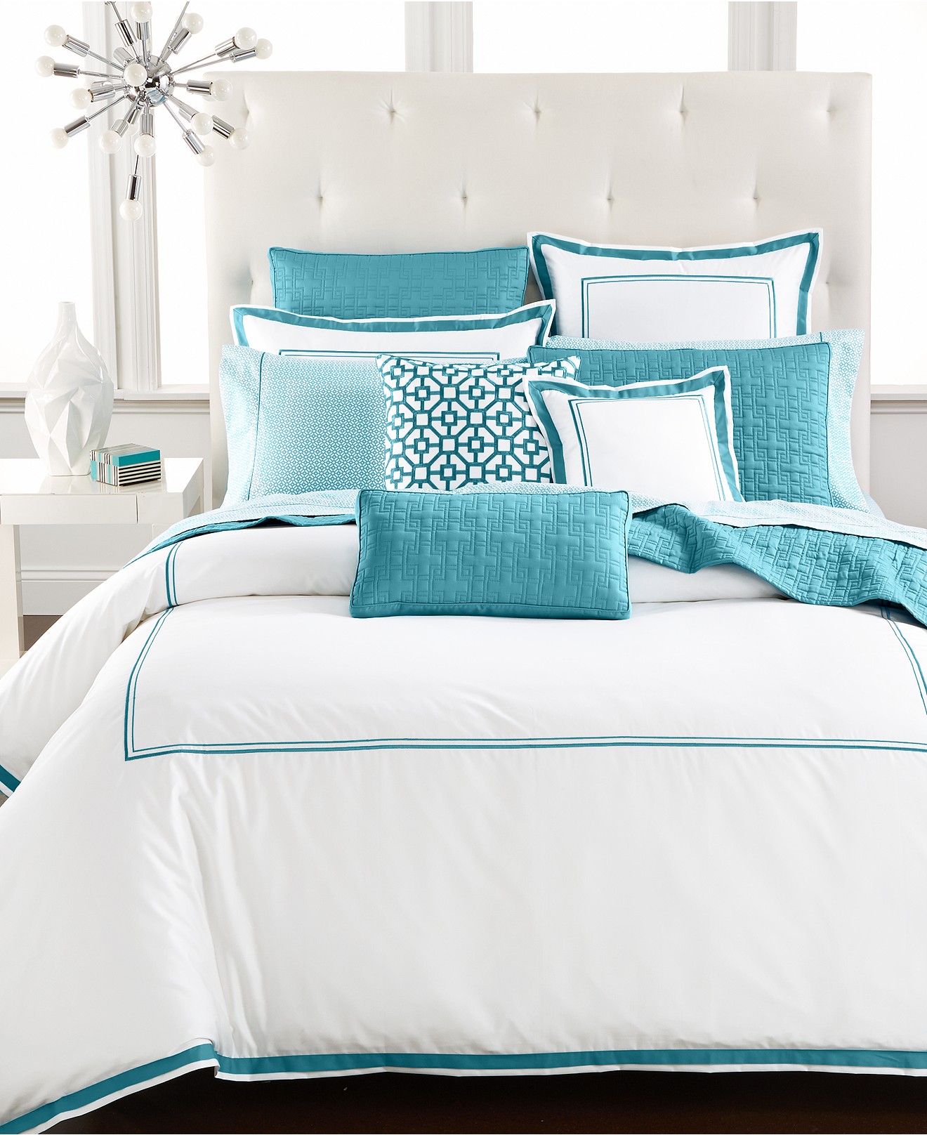 Hotel Collection Aqua Embroidered Frame Bedding Collection Everything