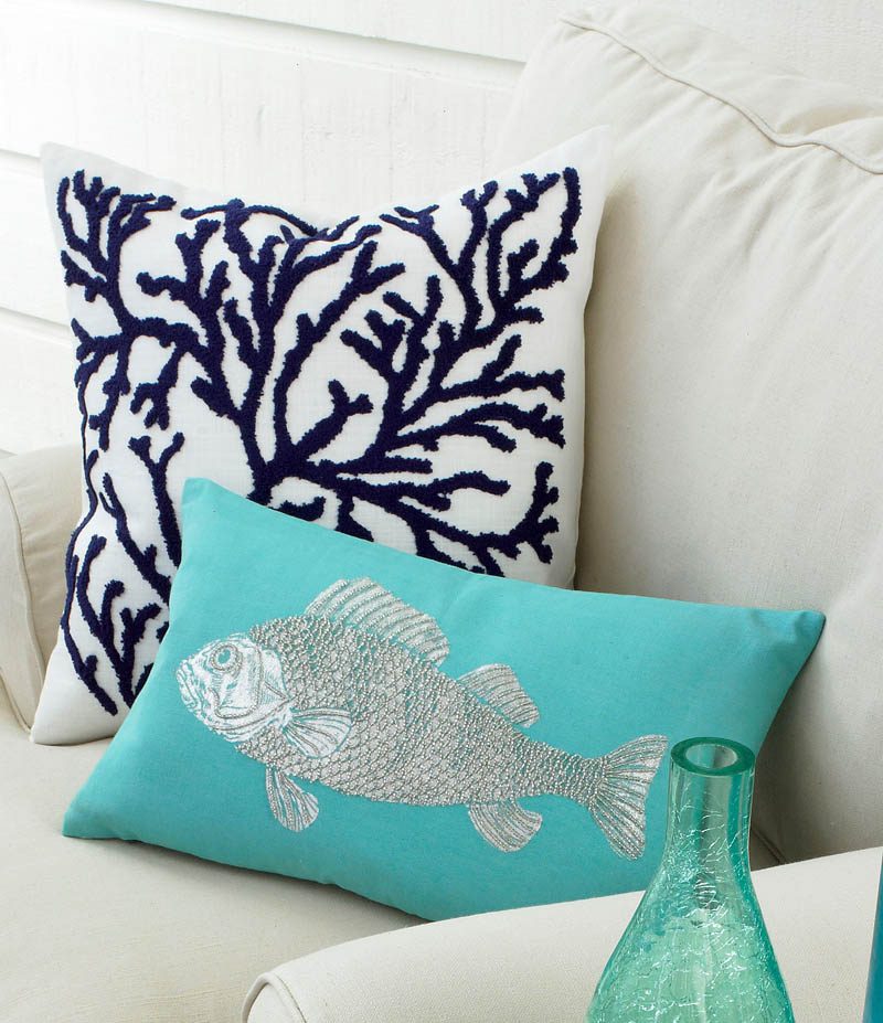 Turquoise Fish Embroidered Pillow Everything Turquoise