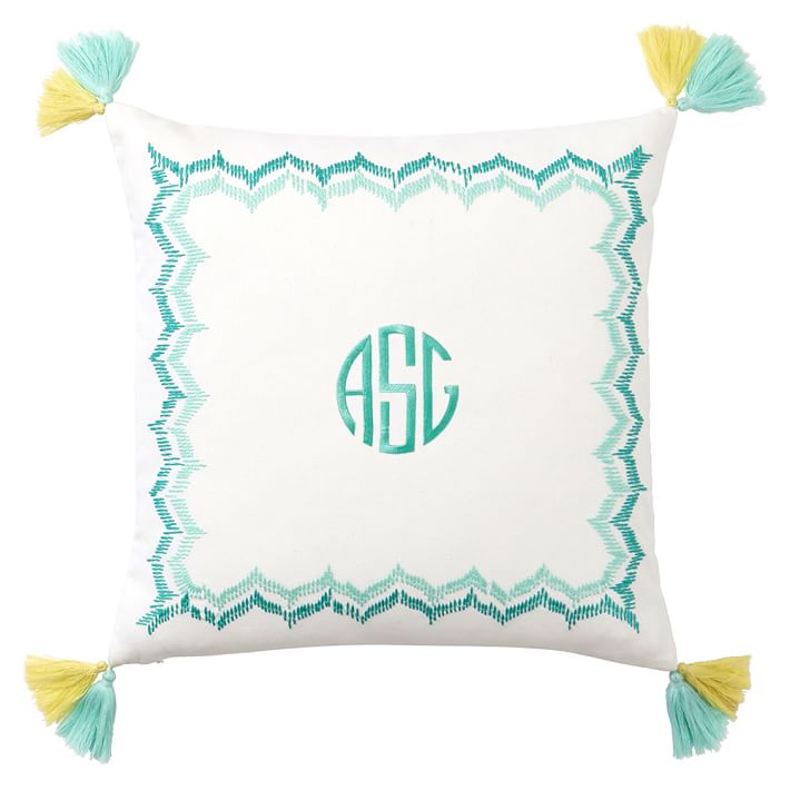 Embroidered Border Monogram Pillow Cover Everything Turquoise