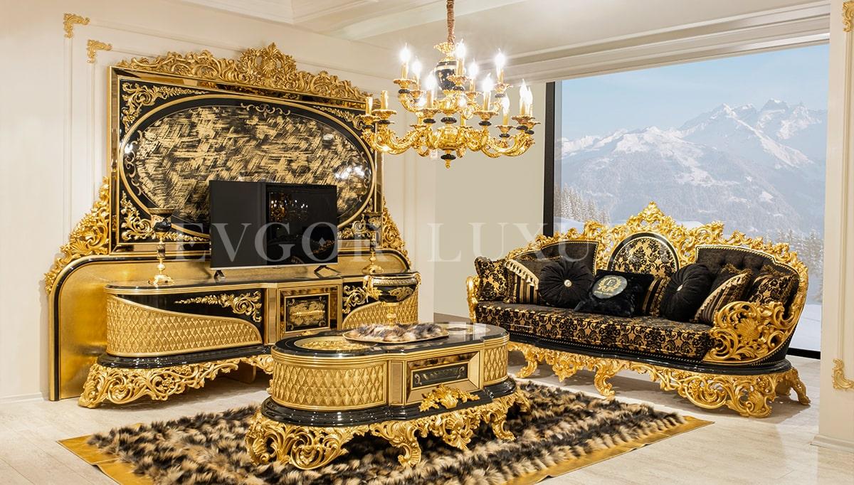 Hazar Black Sofa Set Evgor Luxury