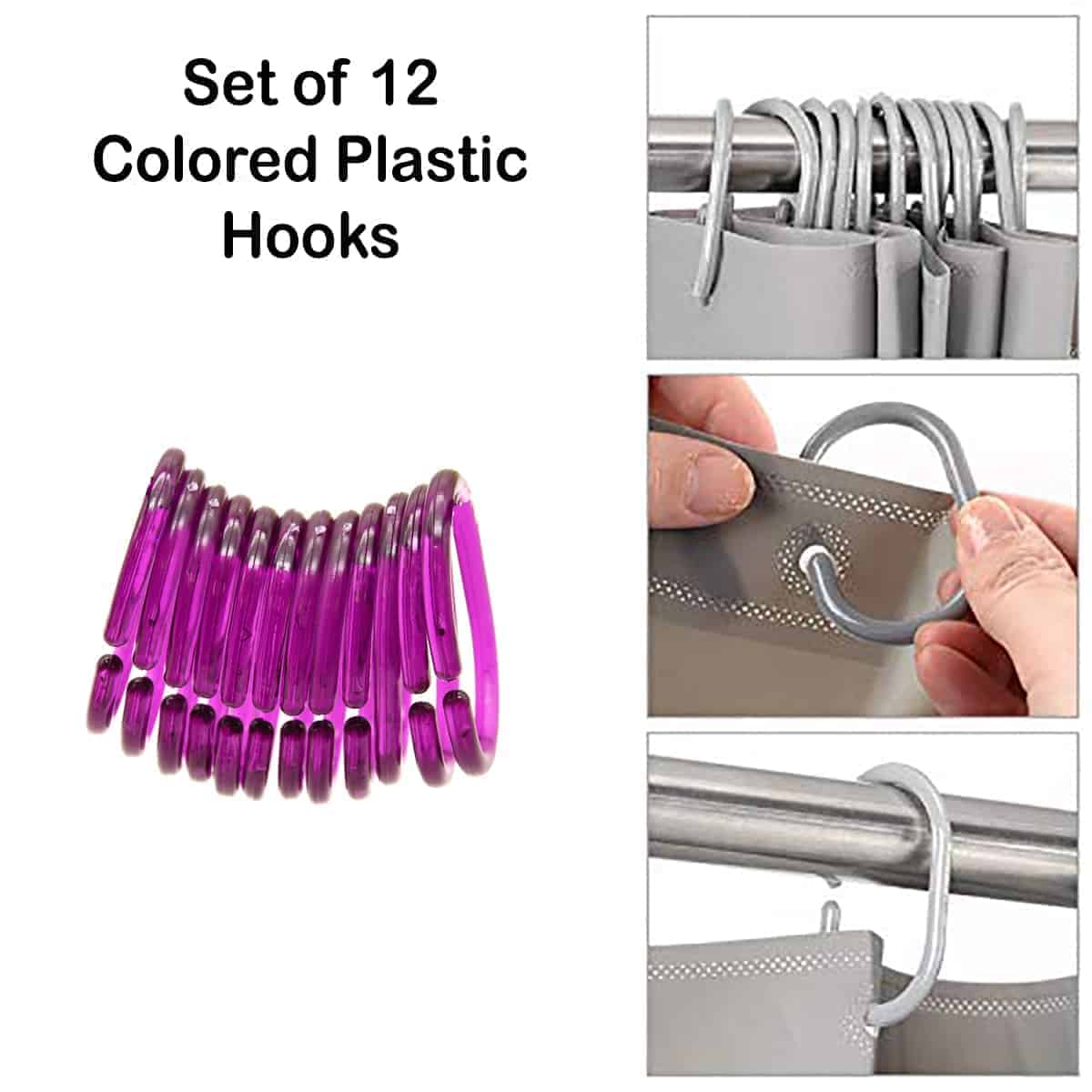 Evideco Shower Curtain Rings Plastic Hooks Solid And Clear Color Set of