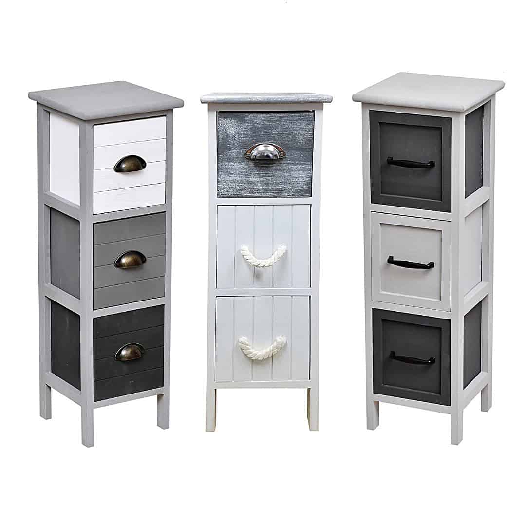 3 Drawers Storage Unit Wood Metal Handles White Grey Evideco