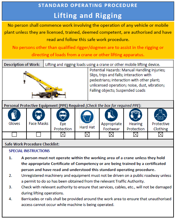 SOP Lifting and Rigging Civil Construction, Steel Fabrication & Rail