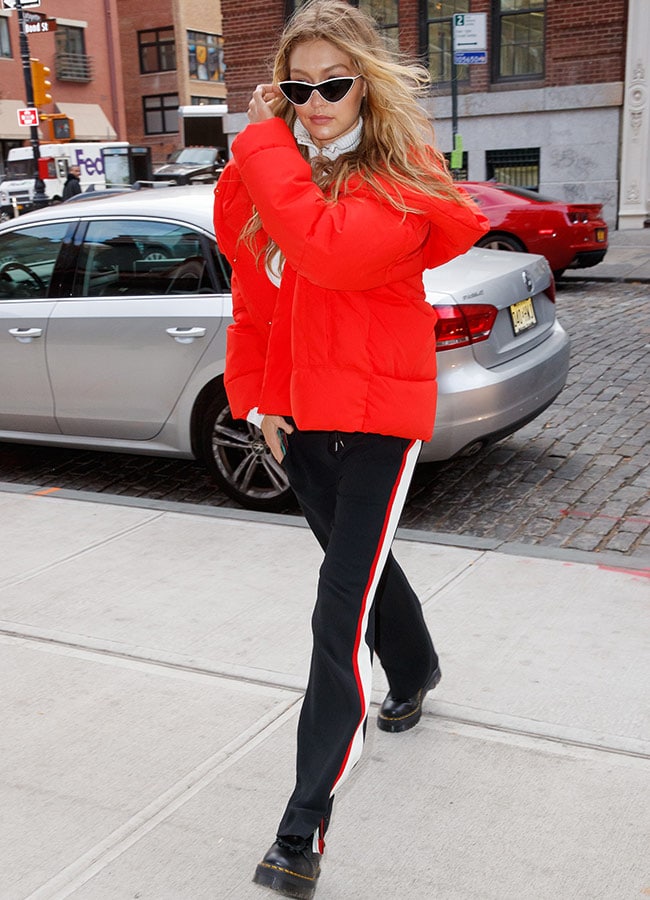 Gigi Hadid Steps Out Wearing A Chic Puffer Coat From The High Street