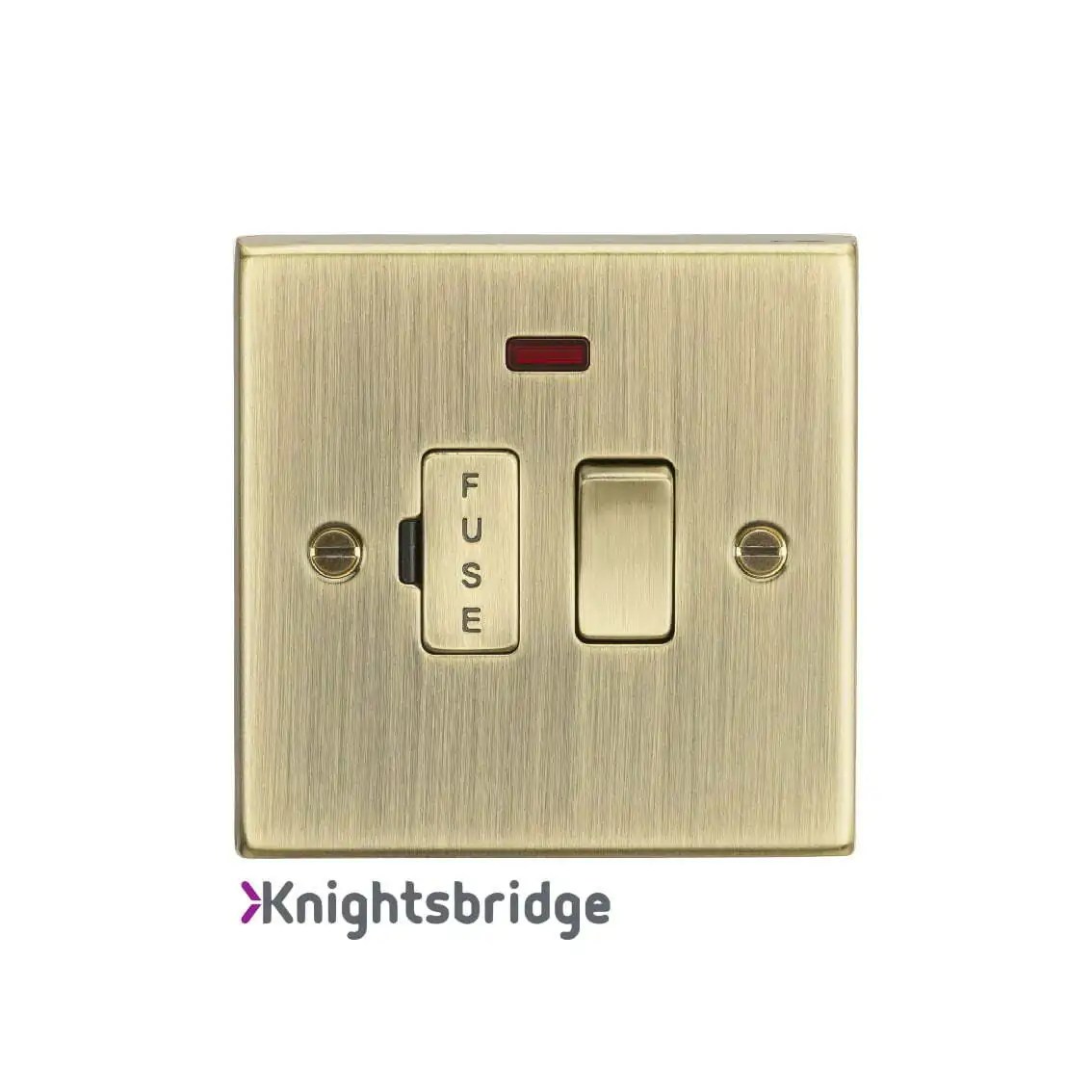 13A Switched Fused Spur Unit with Neon Square Edge Antique Brass