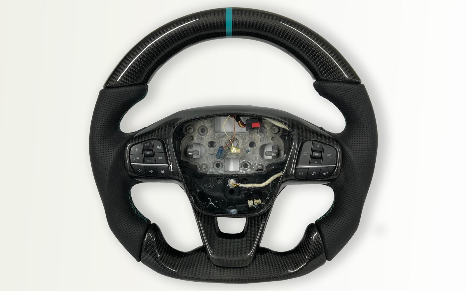 FORD TRANSIT CUSTOM MK8 STEERING WHEEL FLAT NEW CARBON + LEATHER