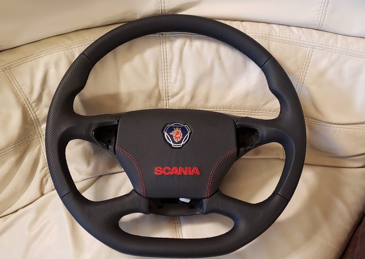 STEERING WHEEL For SCANIA R FLAT CUSTOM NEW LEATHER BLACK + RED