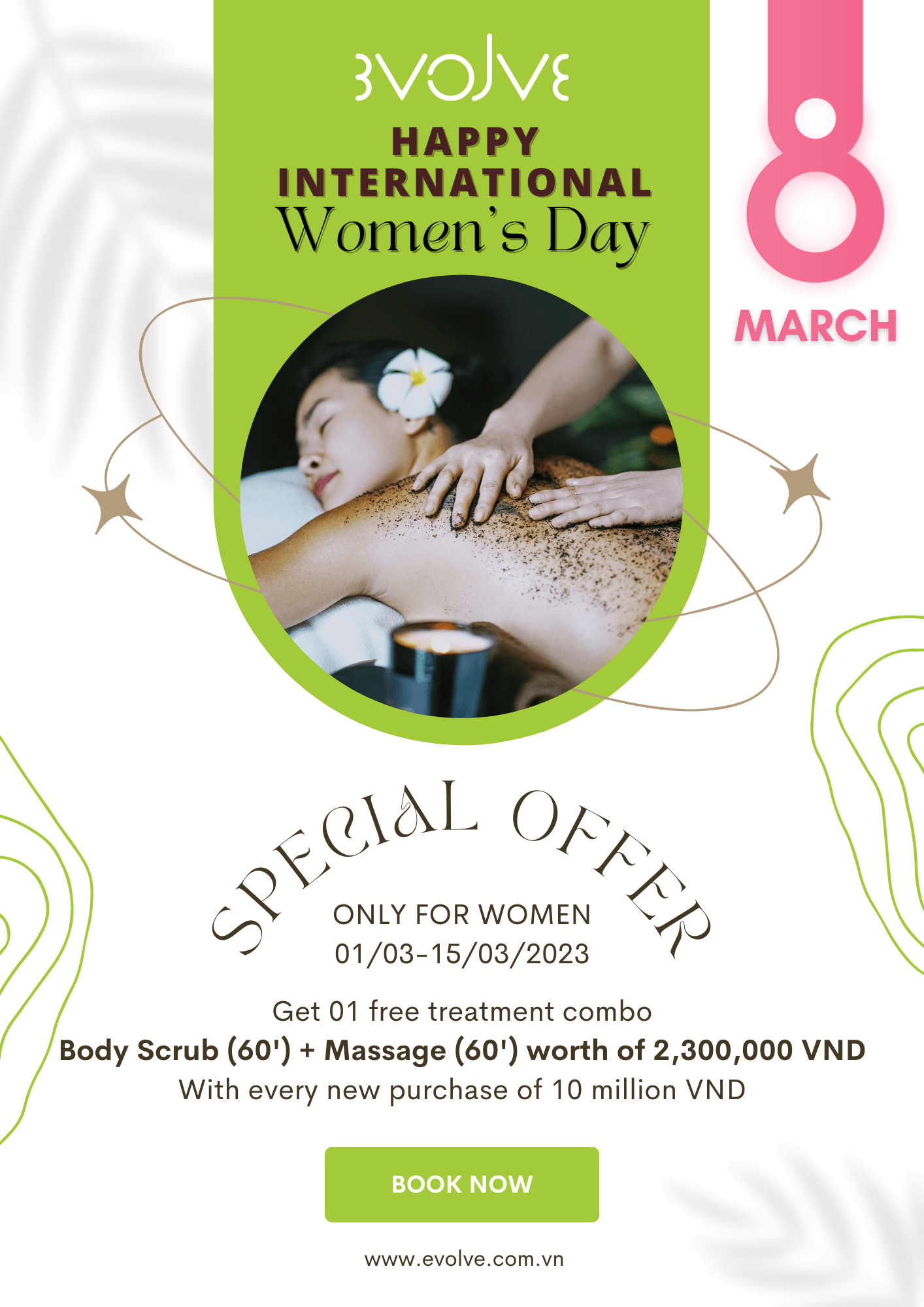 Women's Day Offer free 120 minute treatment combo Body Scrub + Massage