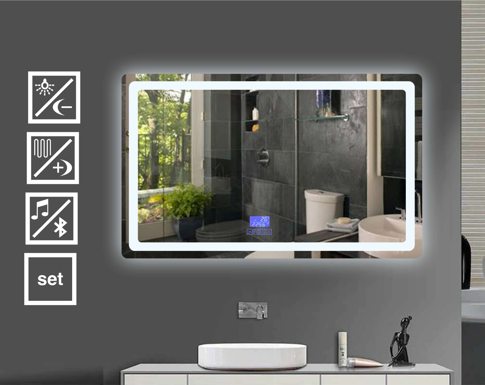 LED Bathroom Mirror with Touch Control Sensor, Bluetooth with Speaker