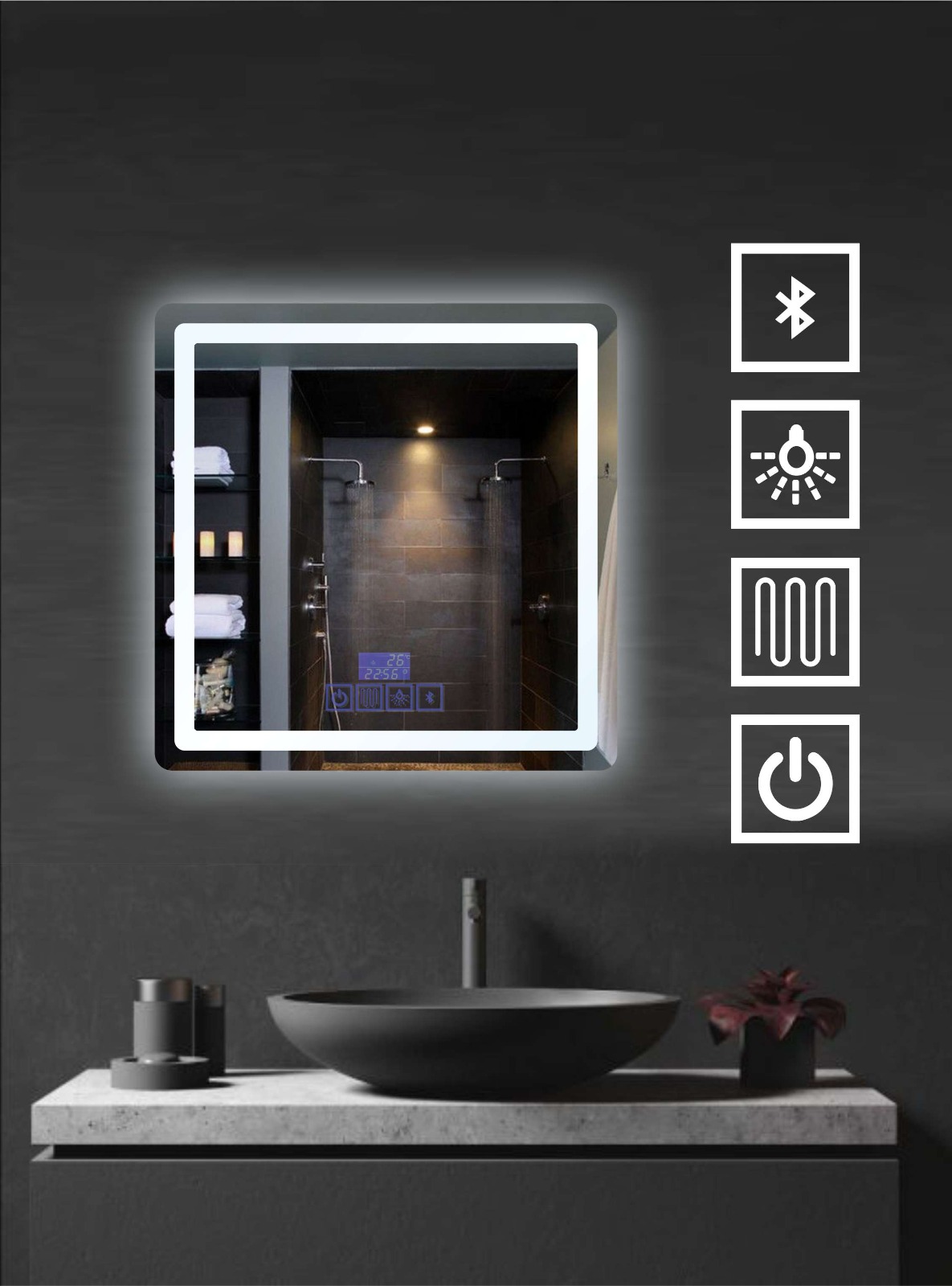Designer Backlit LED Bathroom Mirror with Touch Control Sensor, Anti