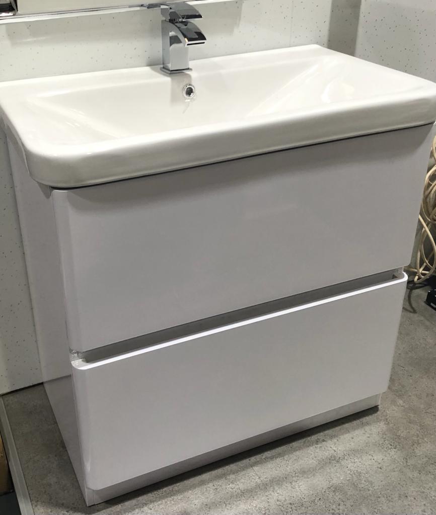 Viva Gloss White 600 mm Floor Standing Doors Bathroom Vanity Unit with Basin Evolve Bathrooms