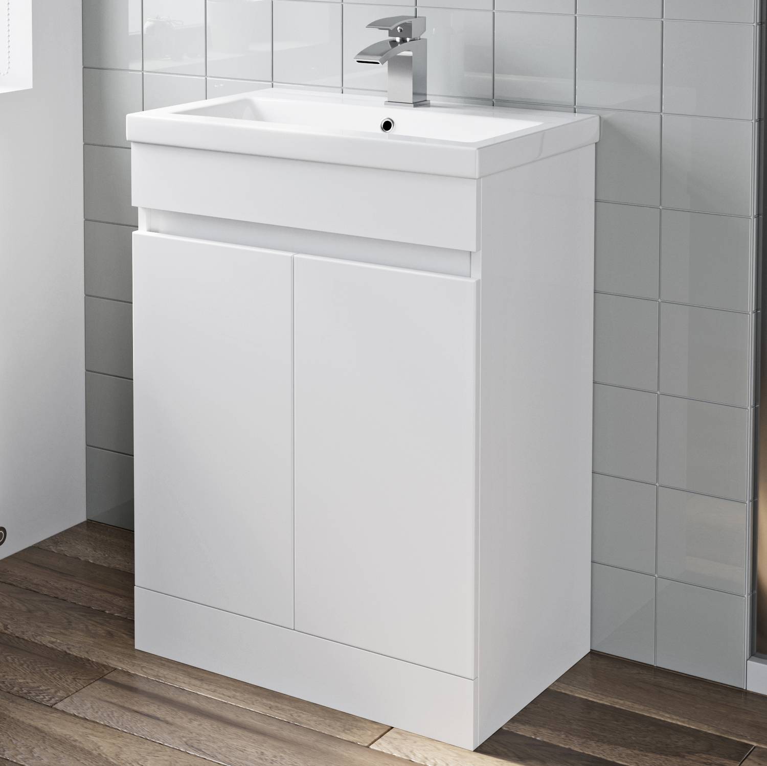 Yida Gloss White 600 mm Floor Standing Doors Bathroom Vanity Unit
