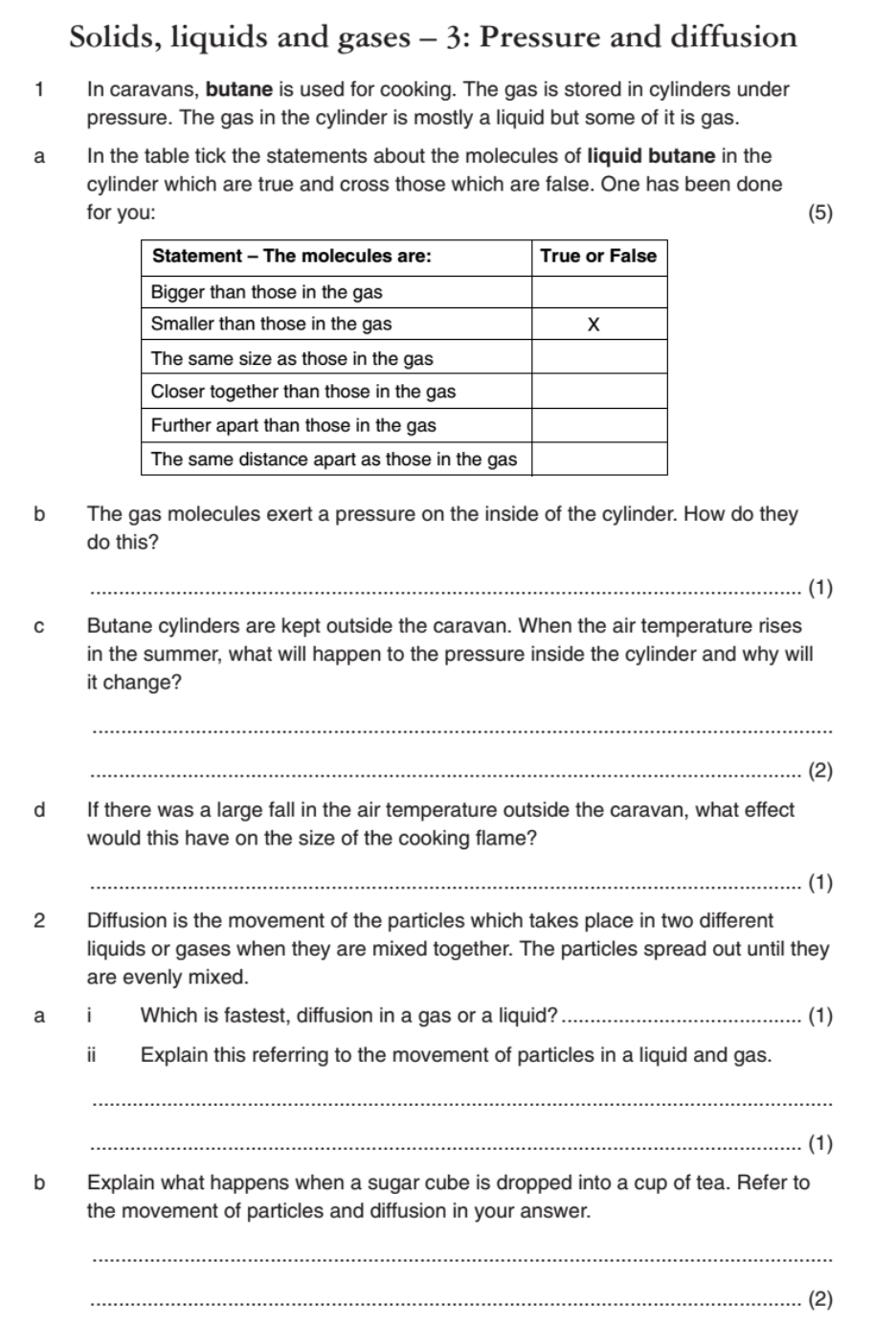 Gas pressure worksheet