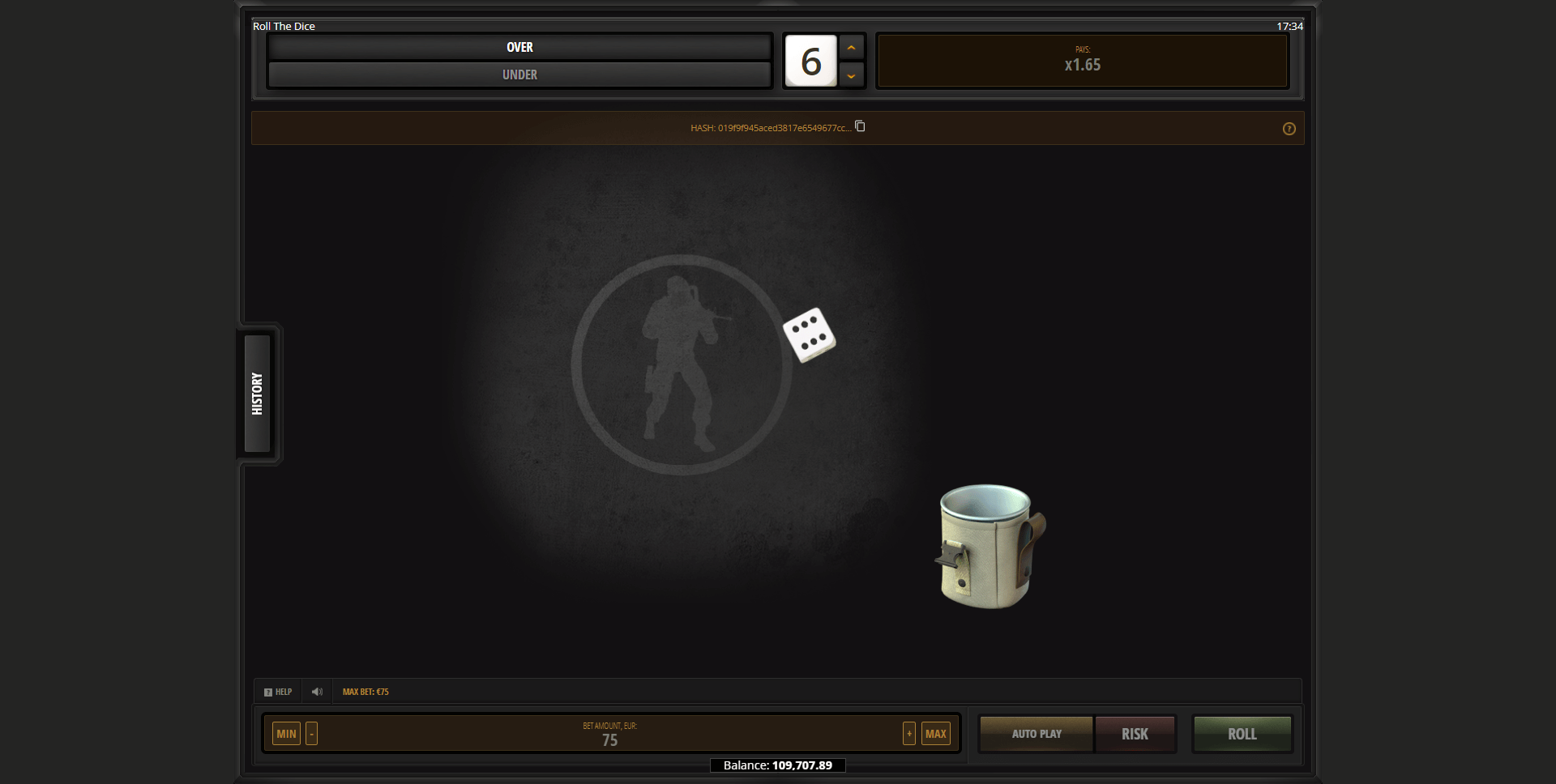 Play Roll the Dice, a thrilling online casino game by Evoplay