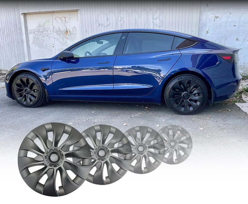 Tesla Model 3 Uberturbine Wheel Covers, 18Inch, Matte Black, Set of 4