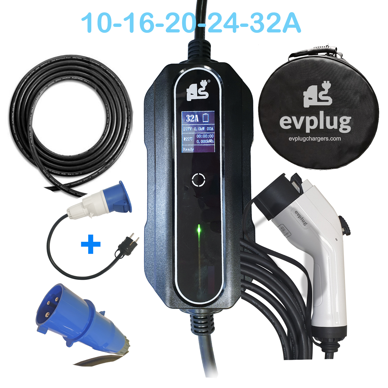 EVPLUG® Portable EV Charger for EV PHEV electric car Variable Power