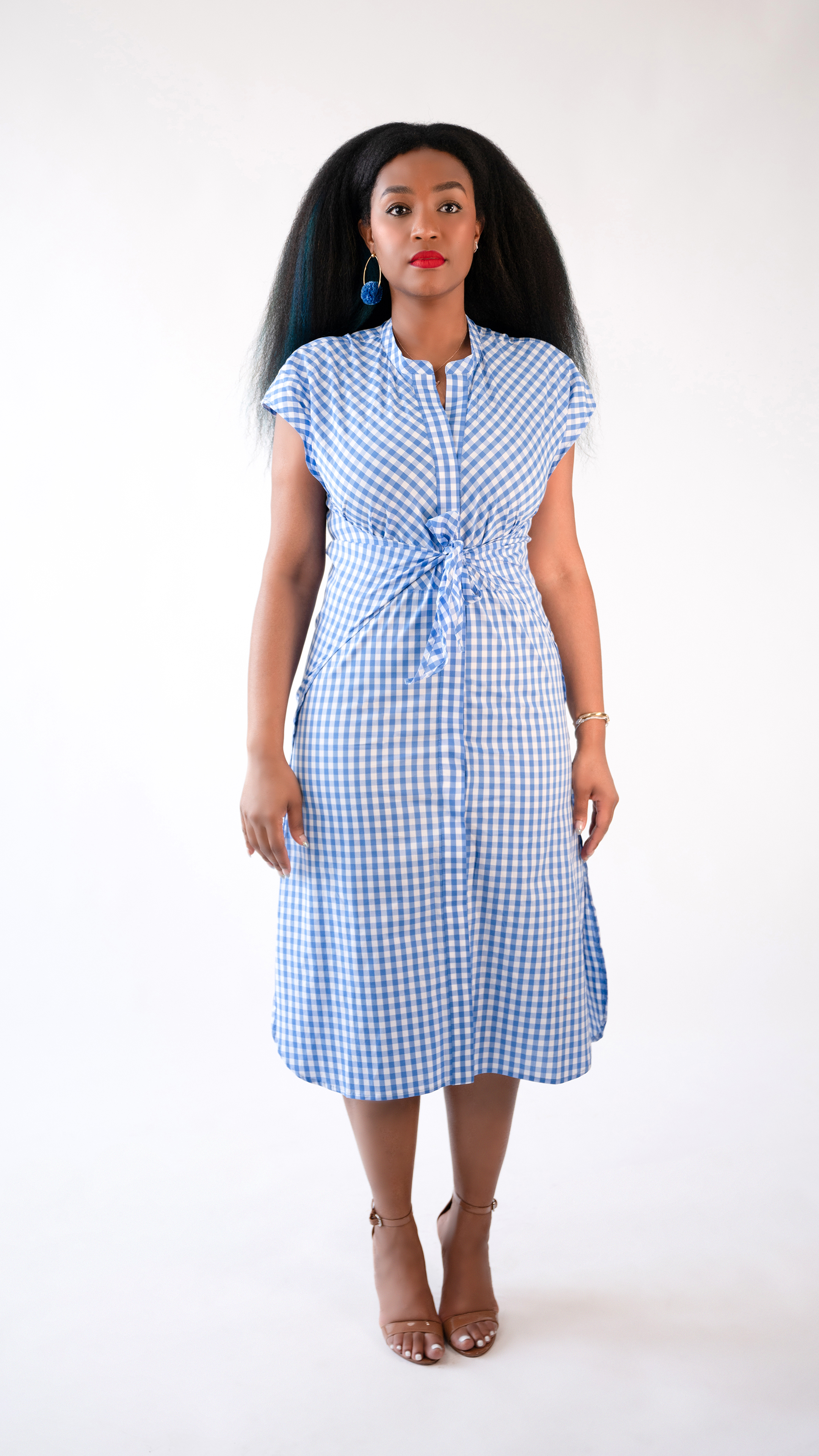 W2233 TieWaist Shirt Dress BLUE GINGHAM CHECK Evryday Jane