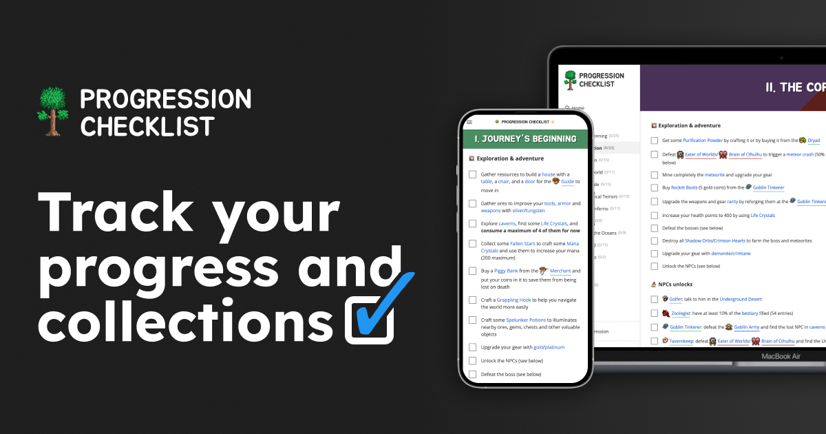 Terraria Progression Checklist The Complete Cheat Sheet Walkthrough
