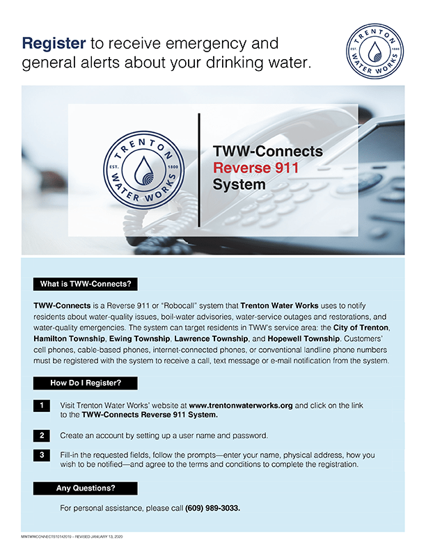 Ewing New Jersey Sign Up for Trenton Water Works TWWConnects For