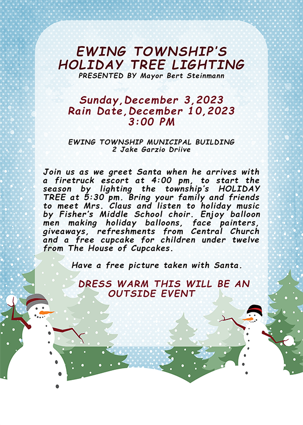 Ewing New Jersey Holiday Tree Lighting Ceremony Date Change!
